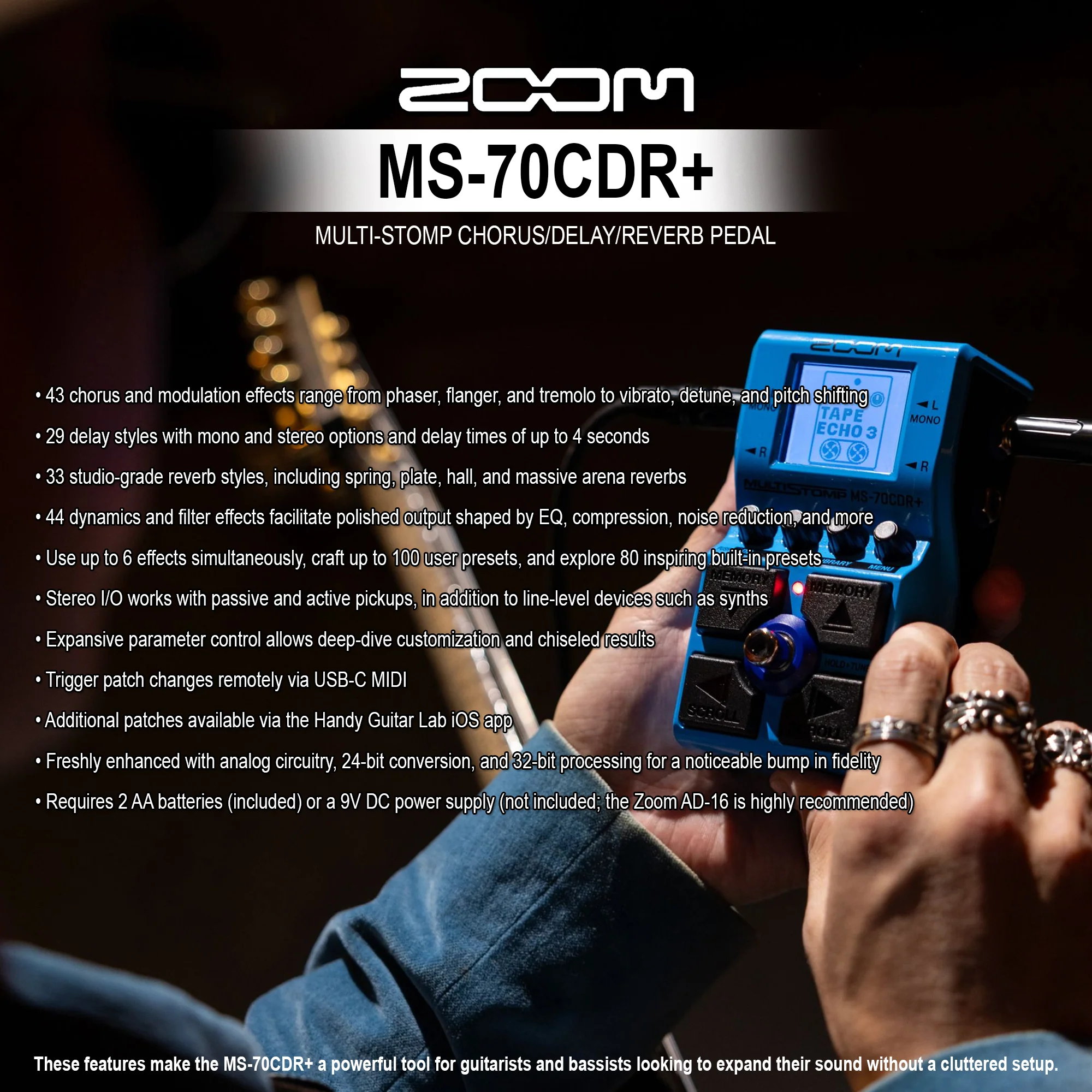 Zoom AD-16A/D AC Adapter For Zoom Effects Pedals with Pig Hog Lil' Pigs Right Angle 1/4" Instrument Patch Cables, 6" (4 Pack) and 4AA/AAA Battery Charger - Image 6