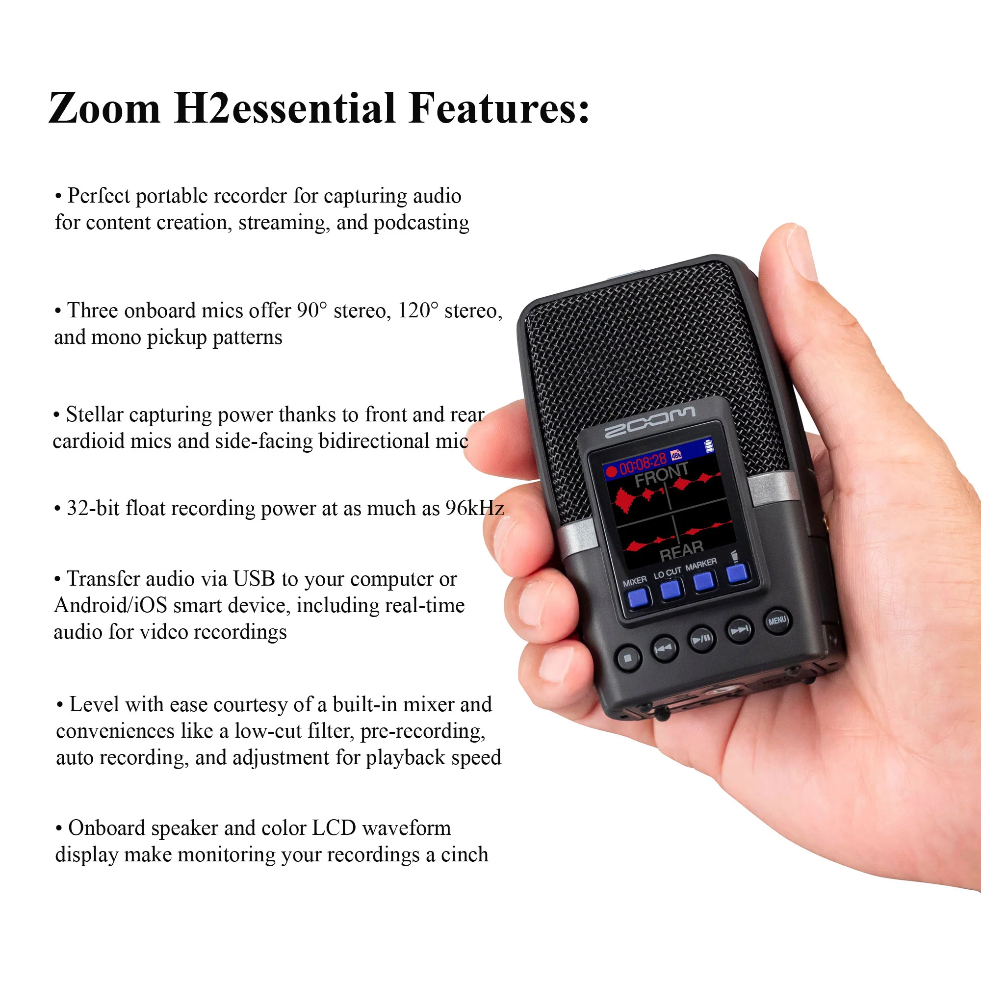 Zoom H2essential Multi-Mic 32-Bit Float Handy Recorder Accessory Bundle - Image 3