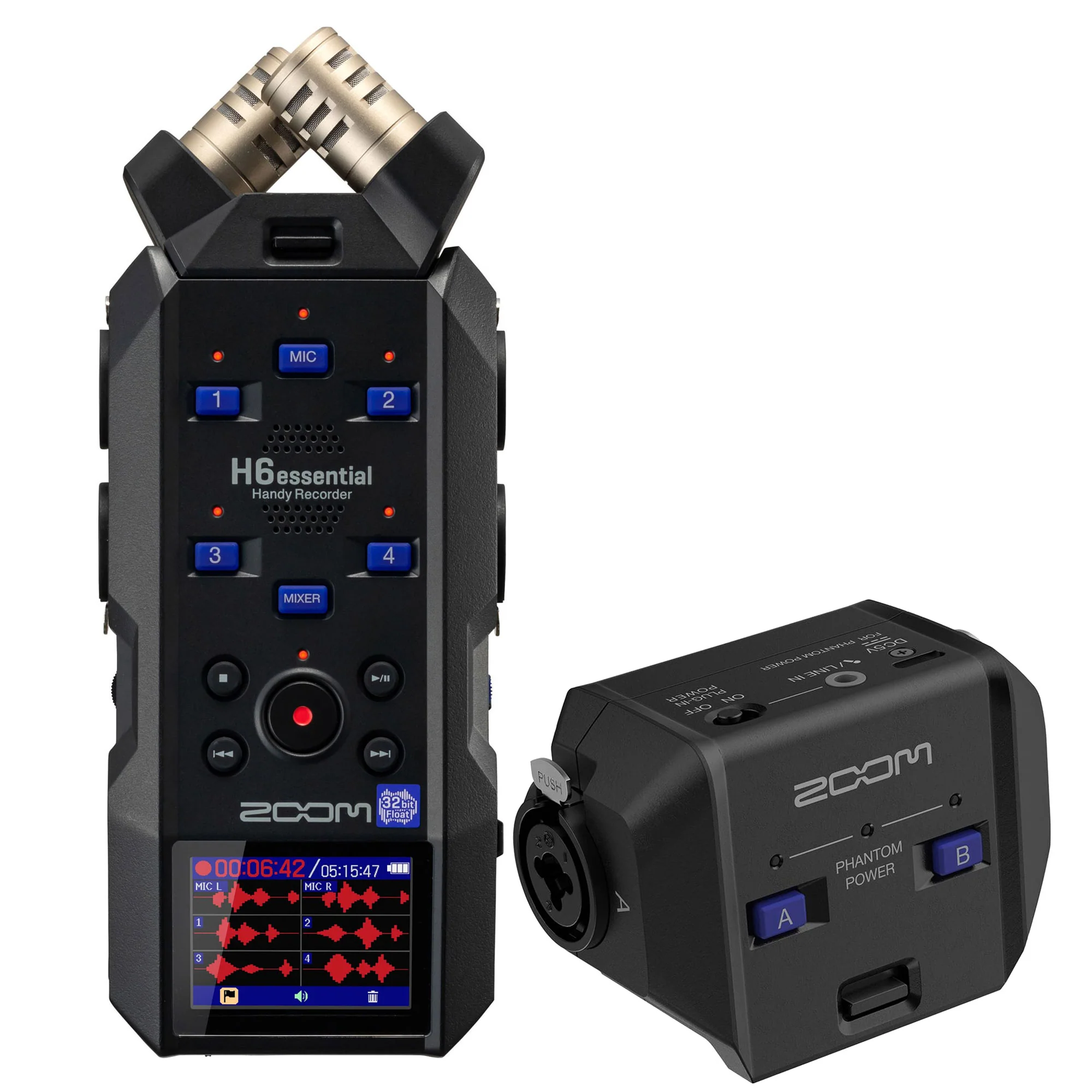 Zoom H6essential 6-Track 32-Bit Float Portable Audio Recorder with EXH-6e Dual XLR-1/4" TRS Input Capsule
