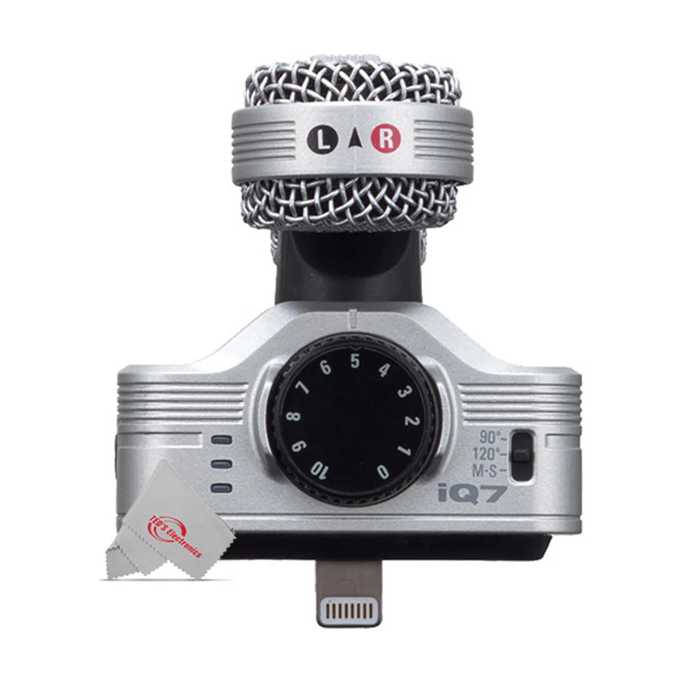 ZOOM IQ7 Mid-Side Stereo Microphone For iOS Devices With Lightning Connector + 8" LED Ring Light with Tripod Mount Stand, Power Bank and Wireless Remote - Image 2