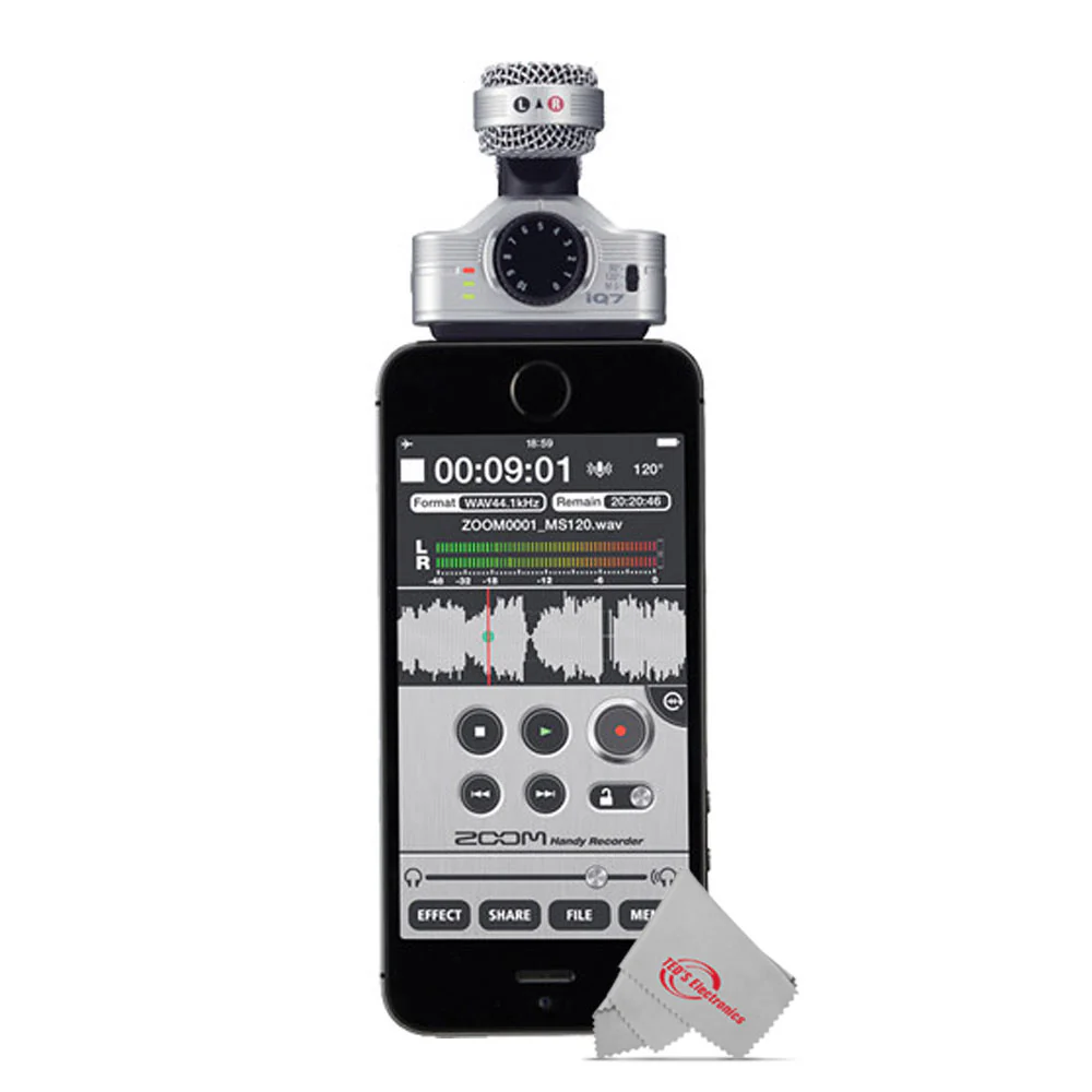 ZOOM IQ7 Mid-Side Stereo Microphone For iOS Devices With Lightning Connector + 8" LED Ring Light with Tripod Mount Stand, Power Bank and Wireless Remote - Image 5