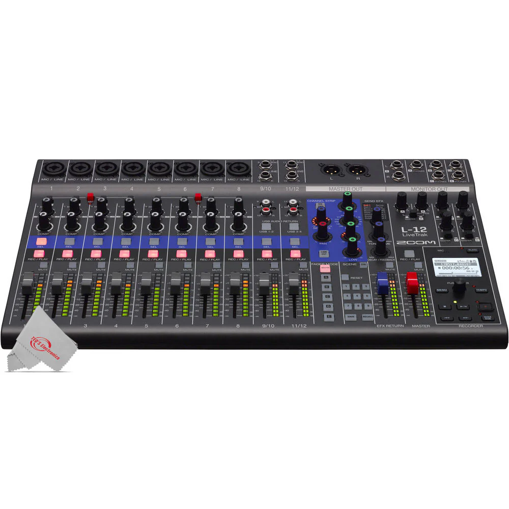 Zoom LiveTrak L-12 - 12-Channel Digital Mixer & Multitrack Recorder with Luxe Keyboard & Gear Bag - Image 3