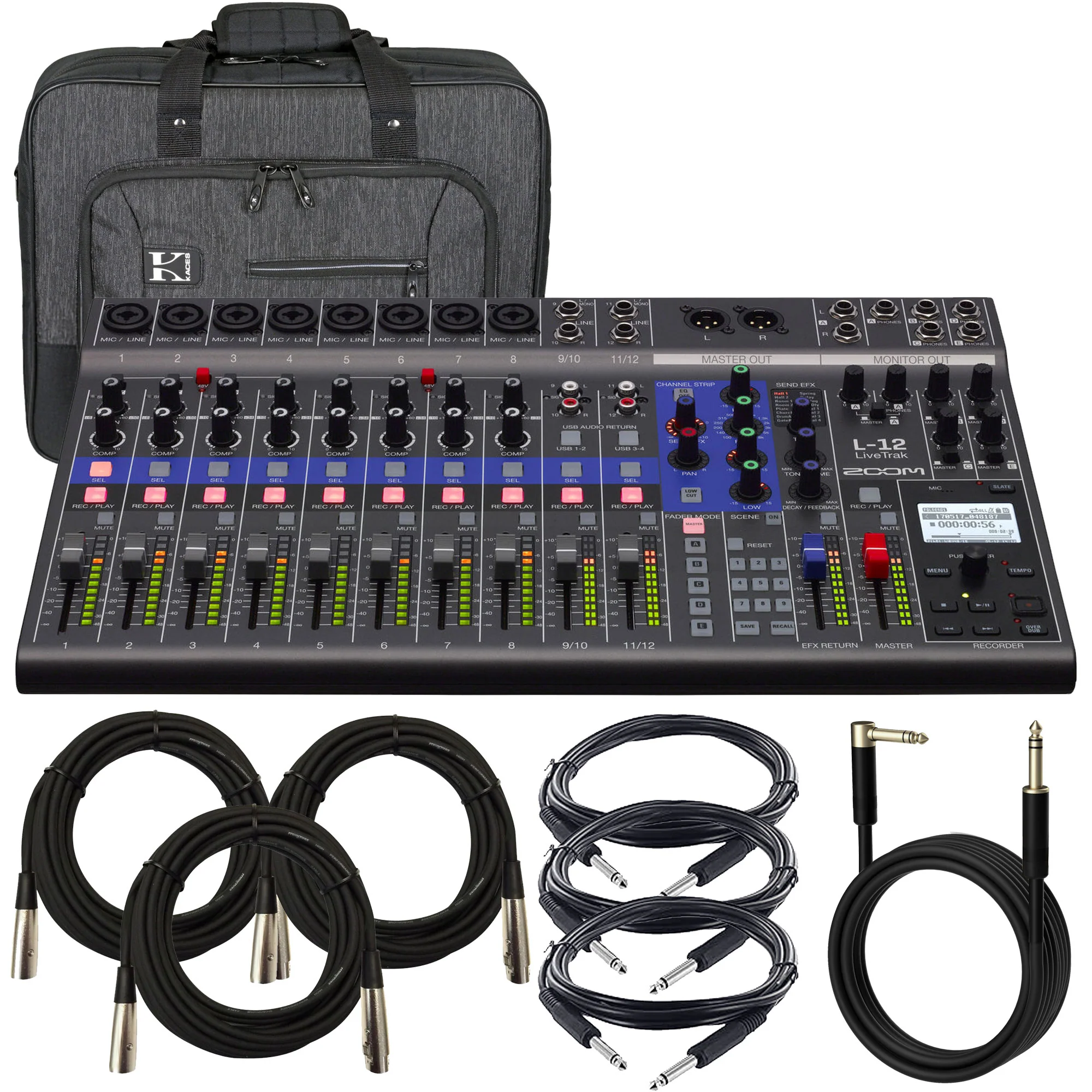 Zoom LiveTrak L-12 - 12-Channel Digital Mixer & Multitrack Recorder Pro Audio Package
