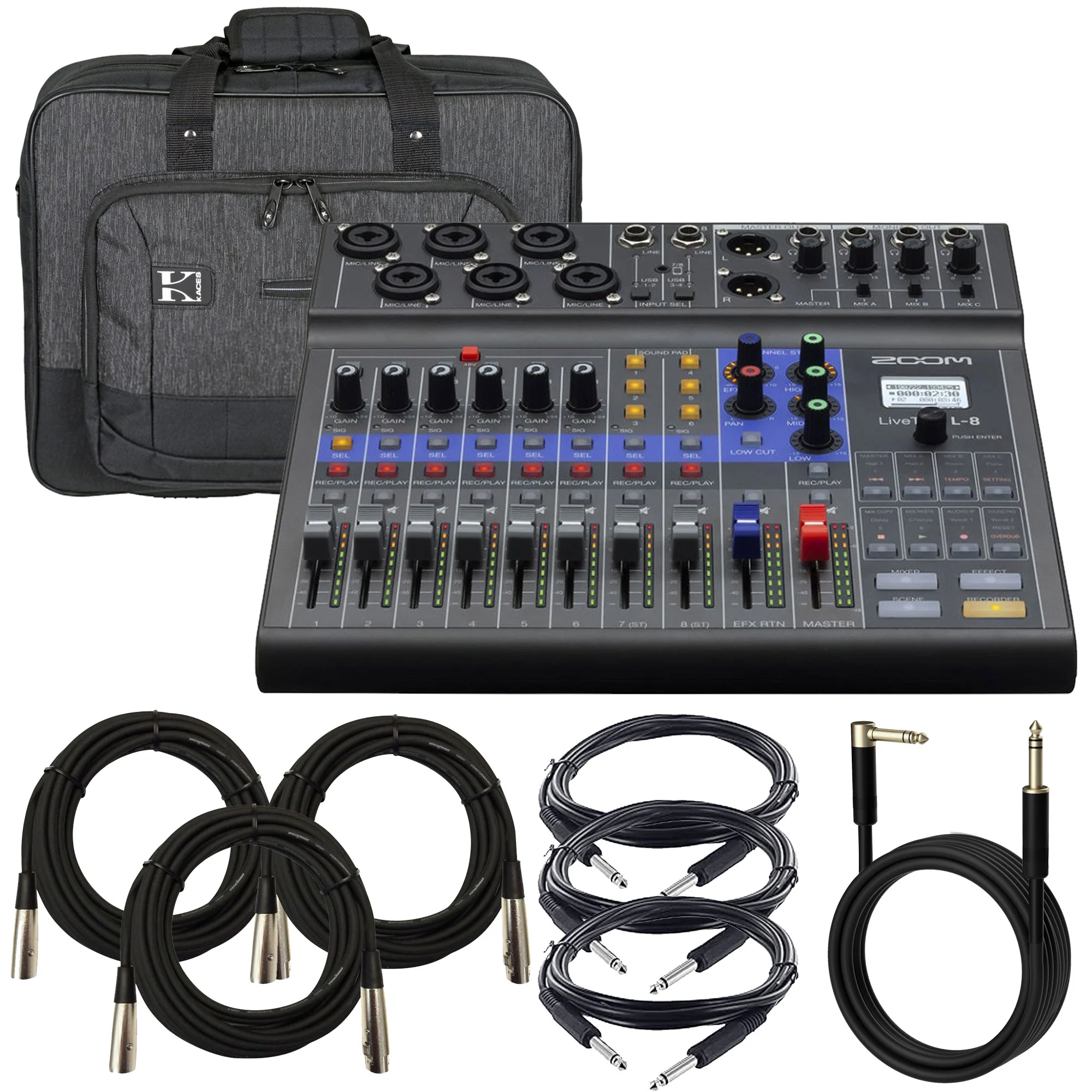Zoom LiveTrak L-8 Portable Podcast 8-Track Digital Mixer & Multitrack Recorder Pro Audio Package