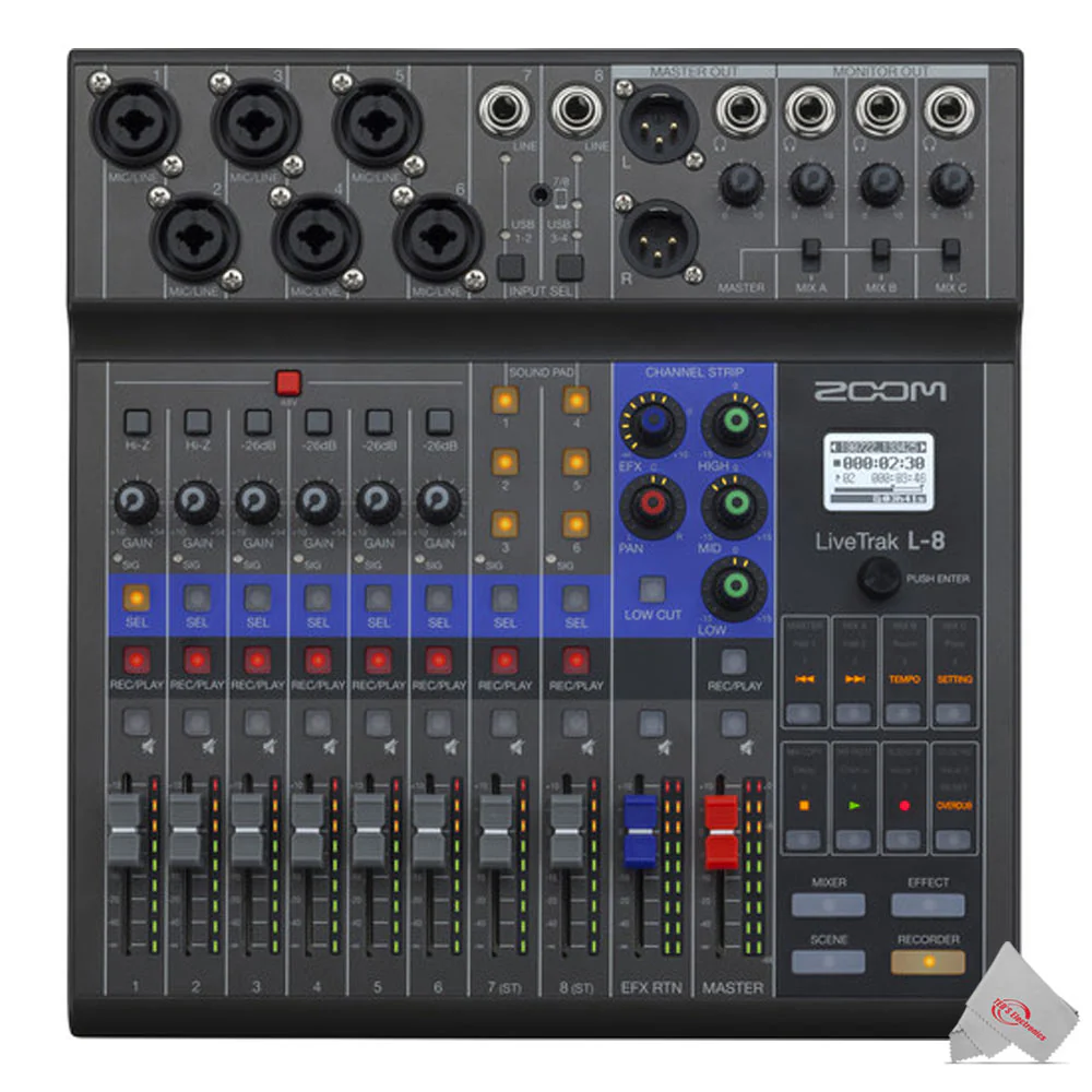 Zoom LiveTrak L-8 Portable Podcast 8-Track Digital Mixer & Multitrack Recorder Pro Audio Package - Image 5