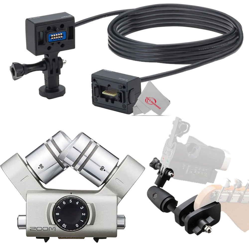 Zoom ECM-3 9.8' Extension Cable for Mic Capsule with Action Camera Mount + Zoom GHM-1 Guitar Headstock Mount + Zoom XYH-6 - X/Y Microphone Capsule for Zoom H5 and H6 Field Recorders