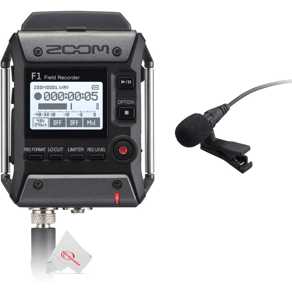 Zoom F1-LP 2-Input / 2-Track Portable Digital Handy Multitrack Field Recorder + Lavalier Microphone + AAA Batteries + 64GB Memoory Card + Zoom ZDM-1 Podcast Mic Pack Accessory Bundle + 3pc Cleaning Kit - Image 2