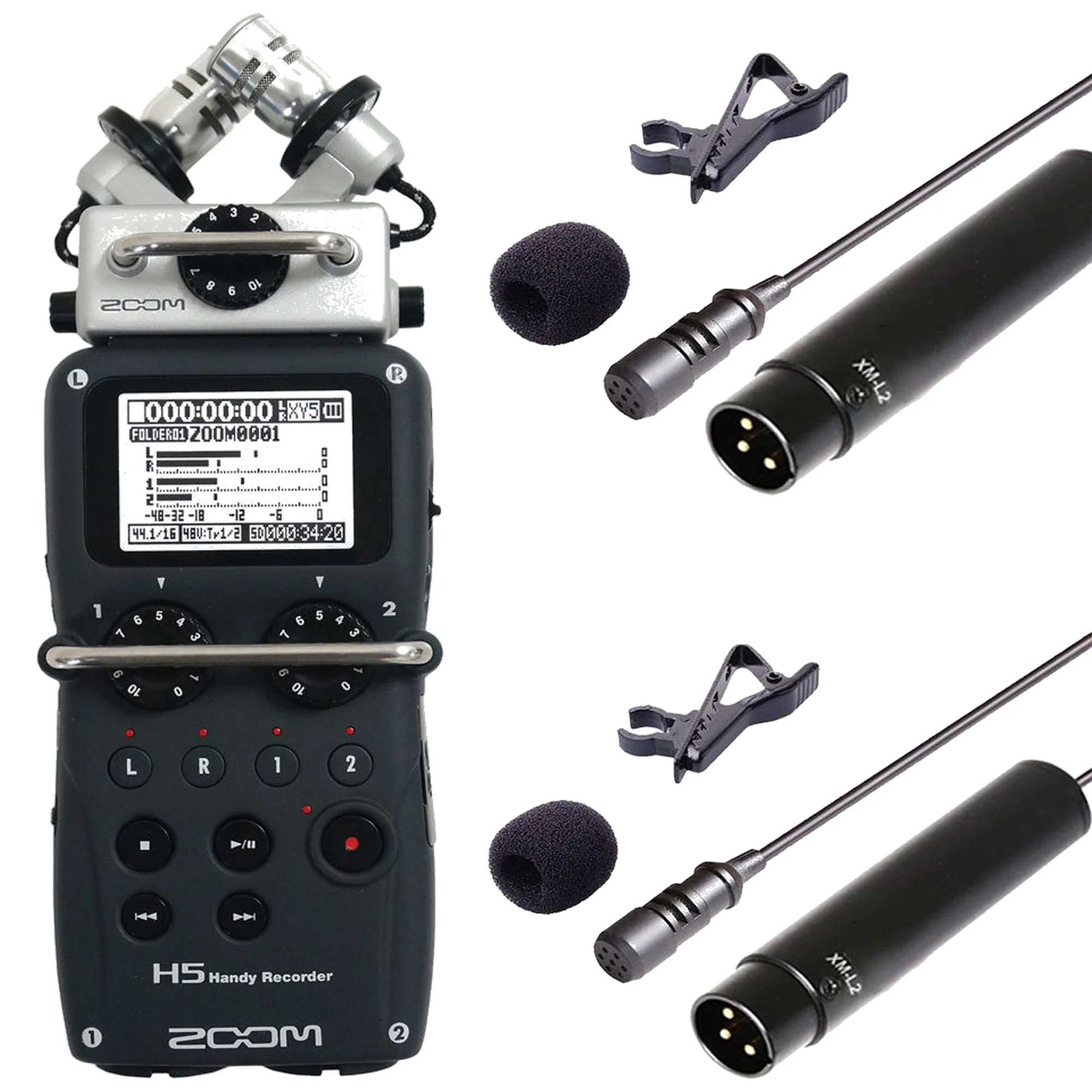 Zoom H5 4-Input / 4-Track Portable Handy Digital Recorder w/ Interchangeable X/Y Mic Capsule and 2x Vidpro Professional Wired XLR Lavalier Microphone XM-L2 with XLR Input