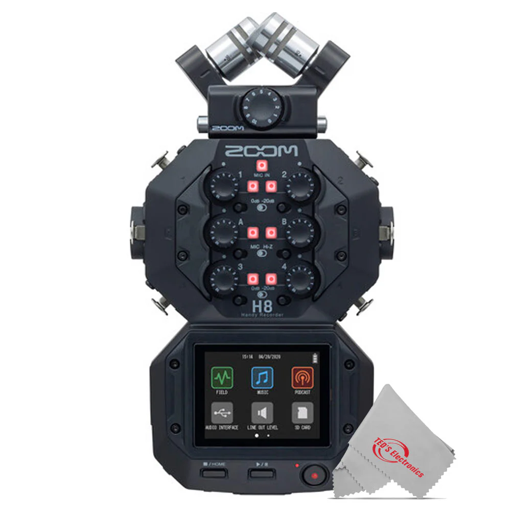 Zoom H8  8-Input / 12-Track Digital Handy Audio Recorder For Field Recording Music And Podcasting with 2x Vidpro Professional Wired XLR Lavalier Microphone XM-L2 - Image 2